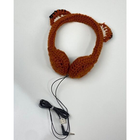 Koss On Ear Crocheted Animal Ears Adjustable Wired Headphones Brown Cat Dog BA13 - Picture 2 of 9